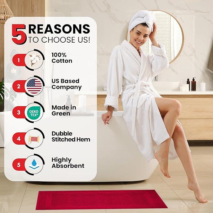 Infinitee Xclusives Premium Cotton Bath Mats for Bathroom – Pack of 2 | 34x22 Inches | Ultra Soft, Super Absorbent, Non-Slip, Machine Washable Mats (Burgundy) [Not a Rug] - ModernBath