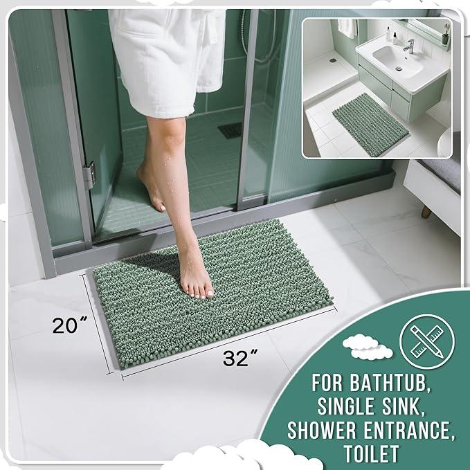 Yimobra Bathroom Rugs Non Slip Washable 32x20 Inch - Ultra Soft Absorbent Chenille Bath Mat, Quick Dry Shaggy Floor Carpet for Tub Shower, Green Home Decor Accessories - ModernBath