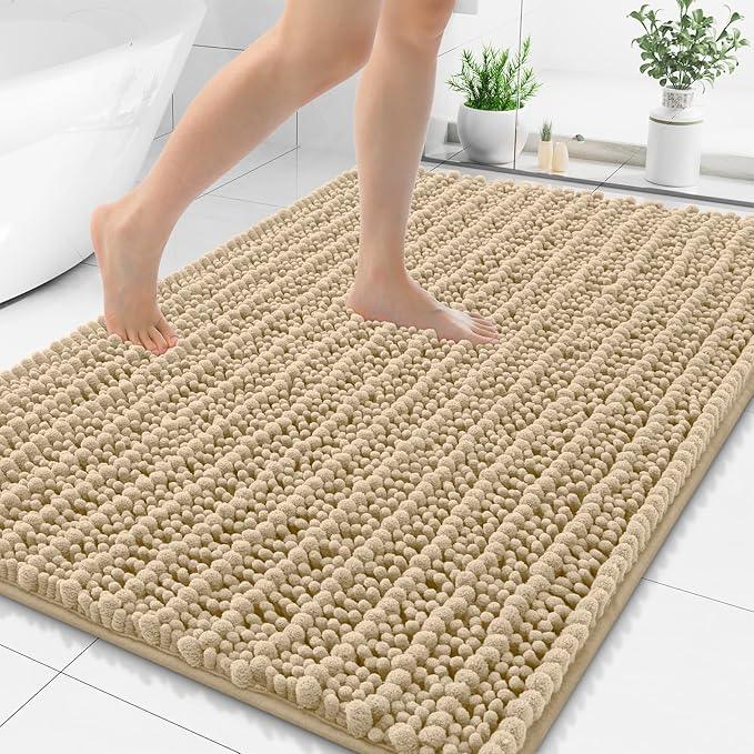 Smiry Bathroom Rugs Mat 71x47, Extra Soft Absorbent Chenille Bath Rugs, Non Slip Rubber Backing Machine Washable Quick Dry Bath Mats for Bathroom Floor, Tub, Shower, Home Decor Accessories, Beige - ModernBath