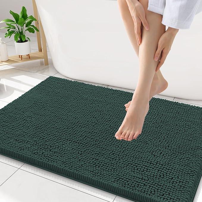 Smiry Luxury Chenille Bathroom Rugs 34x21, Extra Soft and Absorbent Shaggy Bath Mat, Machine Washable, Non-Slip Plush Carpet Runner for Tub, Shower, and Floor, Home Decor Accessories, Green - ModernBath