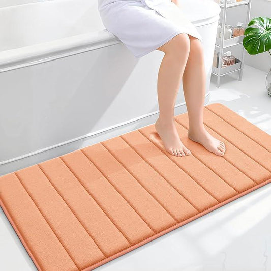 OLANLY Memory Foam Long Bathroom Rugs Runner 47x24, Super Soft Absorbent Bath Mat, Quick Dry, Machine Washable Shower Floor Rugs, Bathmat Carpet, Bathroom Home Decor Accessories, Peach - ModernBath