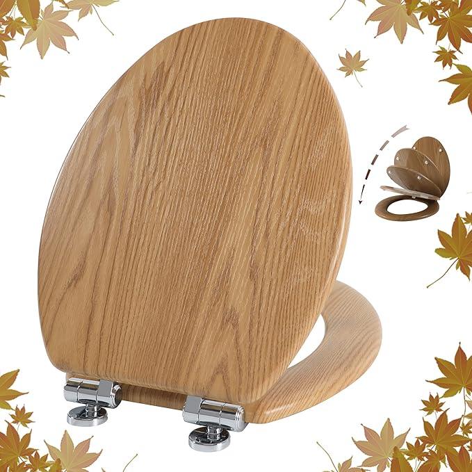 Elongated Toilet Seat Molded Wood Toilet Seat with Quietly Close and Quick Release Hinges, Easy to Install also Easy to Clean by Angol Shiold (Elongated, Original style) - ModernBath