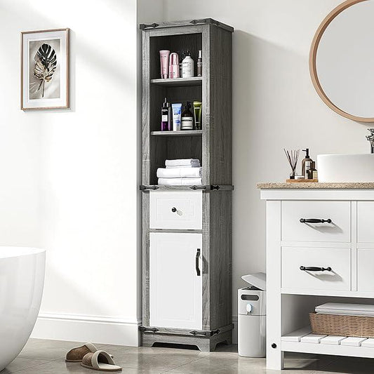 63 Inch Tall Corner Cabinet, Modern Corner Storage Cabinet with Door & Adjustable Shelves & Drawers, Anti-Tipping Free Standing Linen Tower for Bedroom, Bathroom, Kitchen, Pantry (Grey) - ModernBath