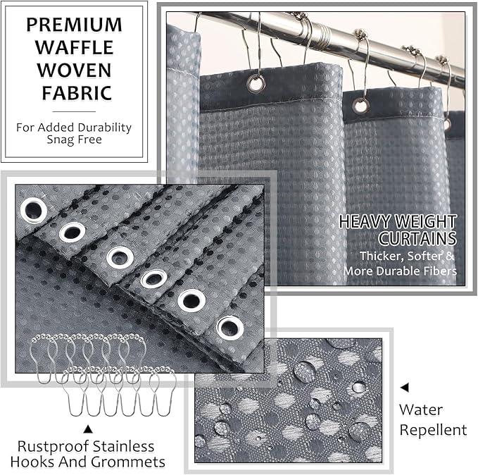 XLHOMO 8-Piece Grey Bathroom Set - Resin Bathroom Accessories Sets Complete with Shower Curtain and Rugs, Soap Dispenser, Toothbrush Holder, Tumbler & Apothecary Jars - ModernBath