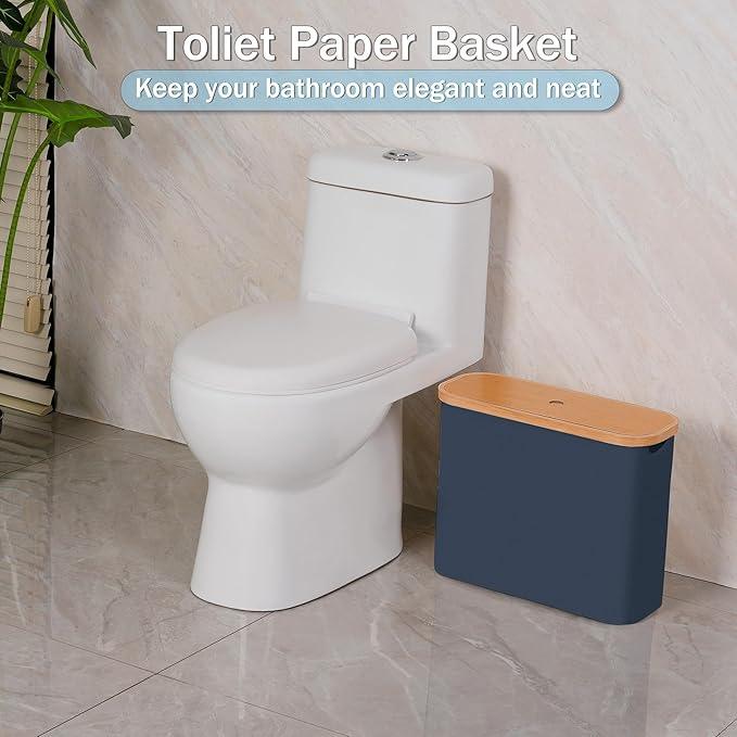 efluky Toilet Paper Basket with Lid, Toilet Paper Organizer for Bathroom, Free Standing Toilet Paper Holder with Storage, Blue - ModernBath