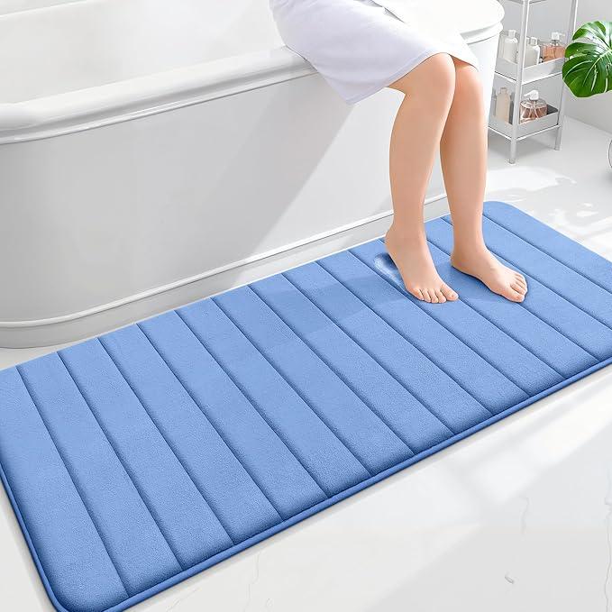 OLANLY Memory Foam Long Bathroom Rugs Runner 59x24, Super Soft Absorbent Bath Mat, Quick Dry, Machine Washable Shower Rugs, Bathmat Carpet, Bathroom Home Decor Accessories, Cornflower Blue - ModernBath