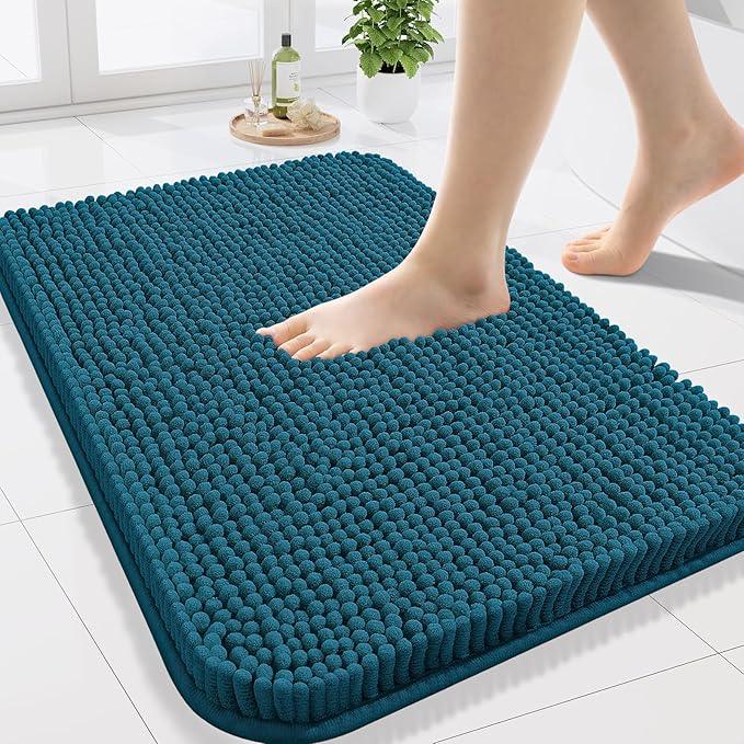 Arotive Bathroom Rugs 24x16, Extra Soft Absorbent Shaggy Chenille Bath Rugs, Machine Washable Rubber Backing Non-Slip Bath Mats for Bathroom Floor Tub and Shower, Home Decor Accessories, Peacock Blue - ModernBath