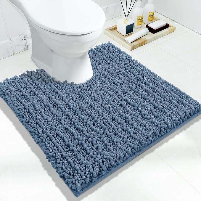 Yimobra Toilet Rug U Shaped Washable 24x24 Inch - Ultra Soft Absorbent Chenille Bath Rugs for Toilet, Quick Dry & Machine Washable, Non Slip Contour Bathroom Mat, Denim Blue - ModernBath