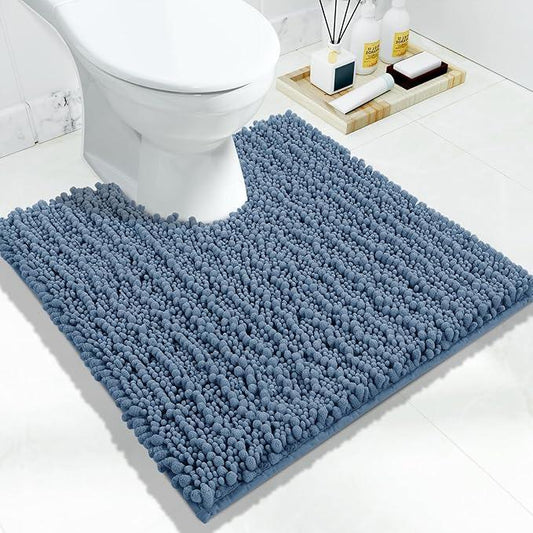 Yimobra Toilet Rug U Shaped Washable 24x24 Inch - Ultra Soft Absorbent Chenille Bath Rugs for Toilet, Quick Dry & Machine Washable, Non Slip Contour Bathroom Mat, Denim Blue - ModernBath