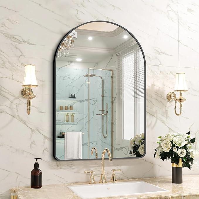 FORBATH Arched Bathroom Mirror 24x36 Inch,Bathroom Mirror Wall Mounted Modern Black Aluminum Alloy Frame Decor Dresser Mirror for Bedroom Living Room Entryway, Hanging or Leaning Against Wall - ModernBath