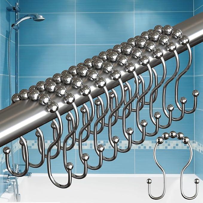 BigFoot Shower Curtain Hooks, Stainless Steel, Rust Resistant, Easy Installation & Smooth Glide, Fits Standard Shower Rods, 2 Hook Rings Hold Liners & Curtains, 12 Pieces, Nickel Color - ModernBath