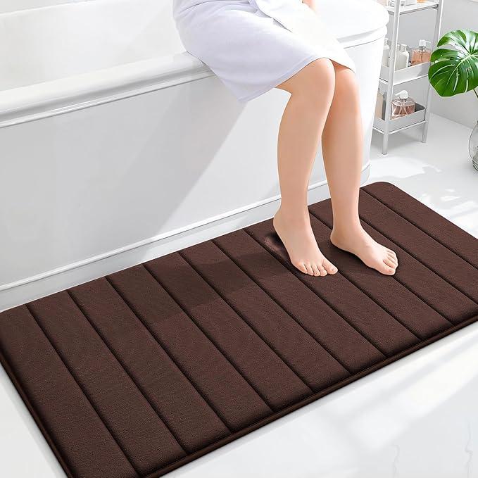 OLANLY Memory Foam Long Bathroom Rugs Runner 47x24, Super Soft Absorbent Bath Mat, Quick Dry, Machine Washable Shower Floor Rugs, Bathmat Carpet, Bathroom Home Decor Accessories, Brown - ModernBath