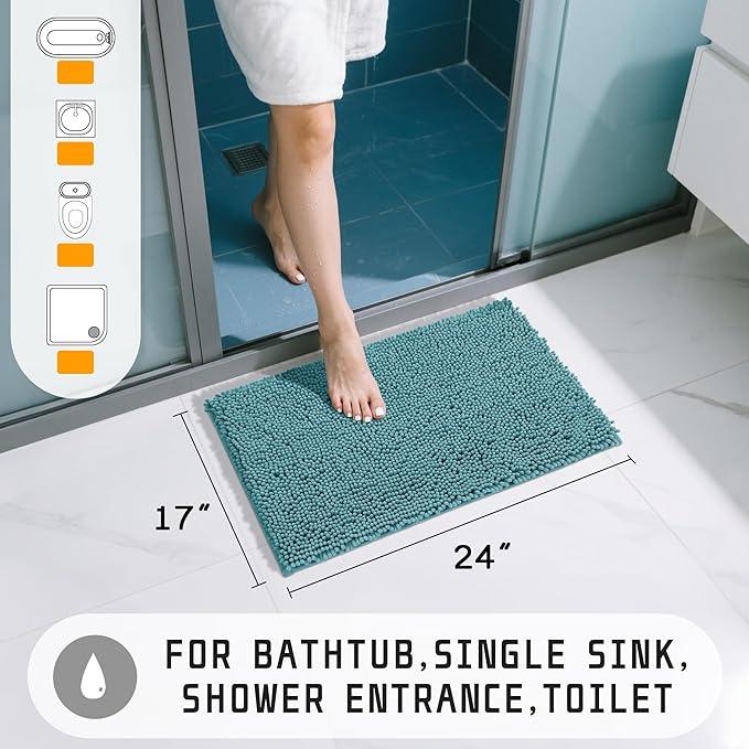 Yimobra Washable Bathroom Rugs, Super Soft & Absorbent Chenille Bath Mat for Floor & Carpet, Quick Dry Non Slip Bath Mat for Tub Shower, 24" x 17",Teal Blue - ModernBath