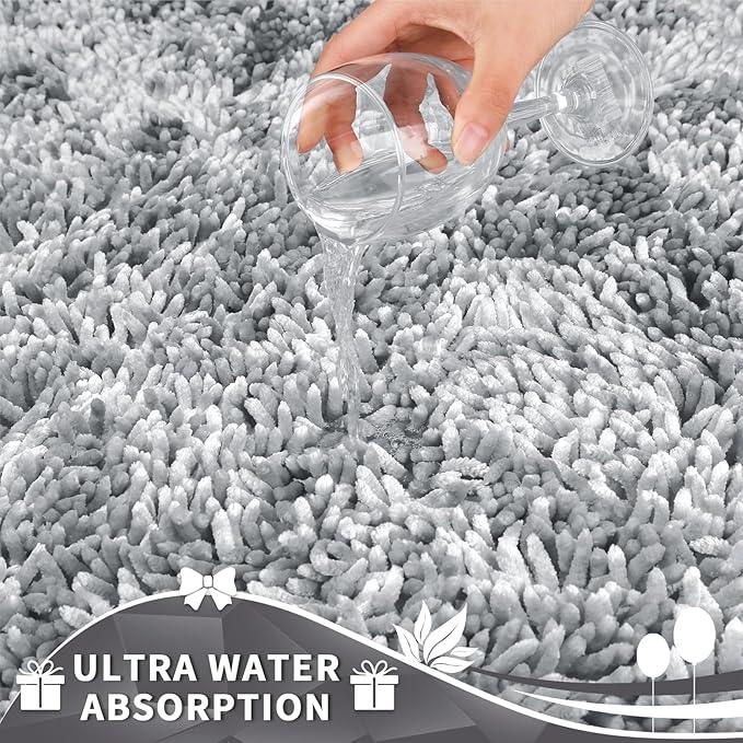 Yimobra Toilet Rugs U Shaped Washable, Extra Thick Soft Absorbent Chenille Contour Bathroom Rugs for Toilet 24x24 Inch, Quick Dry Non Slip Toilet Mat for Bath Floor, Light Grey - ModernBath