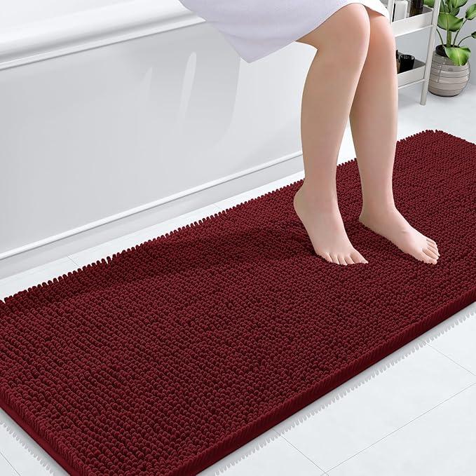 OLANLY Bathroom Rugs 59x24, Extra Soft Absorbent Chenille Bath Rugs, Rubber Backing Quick Dry, Machine Washable Bath Mats for Bathroom Floor, Tub and Shower, Home Decor Accessories, Burgundy - ModernBath