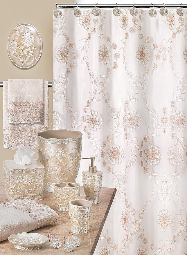 Zahari Home 2pc Rose Vine Bathroom Set Waste Basket & Tissue Cover Modern Classic Decor Stylish Unique Design Beautiful Beige Bathroom Accessories Set - ModernBath