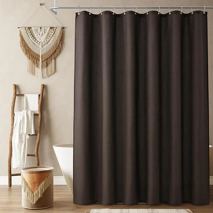 Naturoom Chocolate Brown Linen Shower Curtain, Country Boho Farmhouse Bath Decor Shower Curtains Neutral Cloth Weighted Textured Fabric Bath Curtain Liner with Hooks, 72x78 - ModernBath