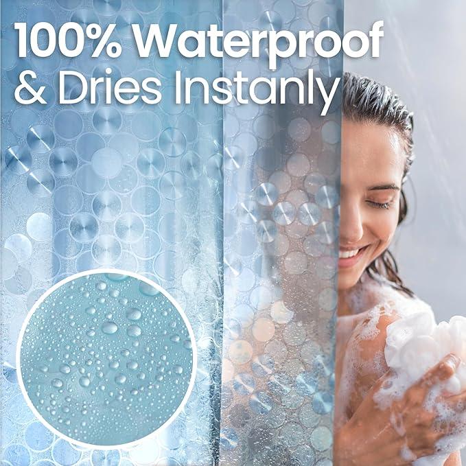 LiBa Plastic Shower Curtain, Heavy Duty 8G Shower Curtain for Bathroom, Waterproof Vinyl Shower Curtain, 3 Magnets, Rustproof Mental Grommets - 3D Aqua Circle Pattern, 72x72 - ModernBath