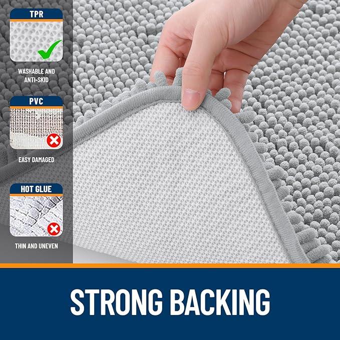 OLANLY Bathroom Rugs 59x20, Extra Soft Absorbent Chenille Bath Rugs, Rubber Backing Quick Dry, Machine Washable Bath Mats for Bathroom Floor, Tub and Shower, Home Decor Accessories, Light Grey - ModernBath