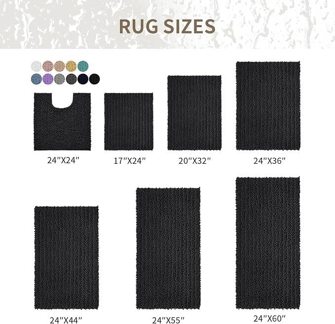 Ruggnovea Chenille Bathroom Rugs Non Slip Washable 70x24, Extra Thick Soft Absorbent Chenille Bath Mat, Non-Slip Barrier Backing, Quick Dry Machine Washable Bath Mats Tub, Shower,Floor/Sink,Darkgrey - ModernBath
