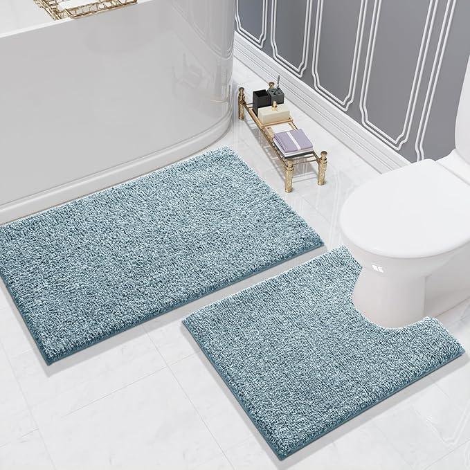Yimobra Toilet Rugs U Shaped Washable, Soft Absorbent Microfiber Bathroom Rugs, Non Slip Quick Drying Shaggy Bath Mat,Contour Bathroom Mats for Toilet Base, Home Essentials,24x20,Denim Blue - ModernBath