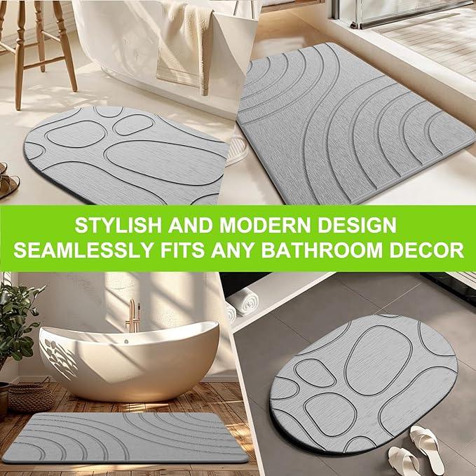 Cenepor Stone Bath Mat for Bathroom Quick Drying Shower Mats Super Absorbent Diatomaceous Earth Stone Mats, Easy to Clean & Odorless, 23.6 × 15.5 Inch Grey - ModernBath
