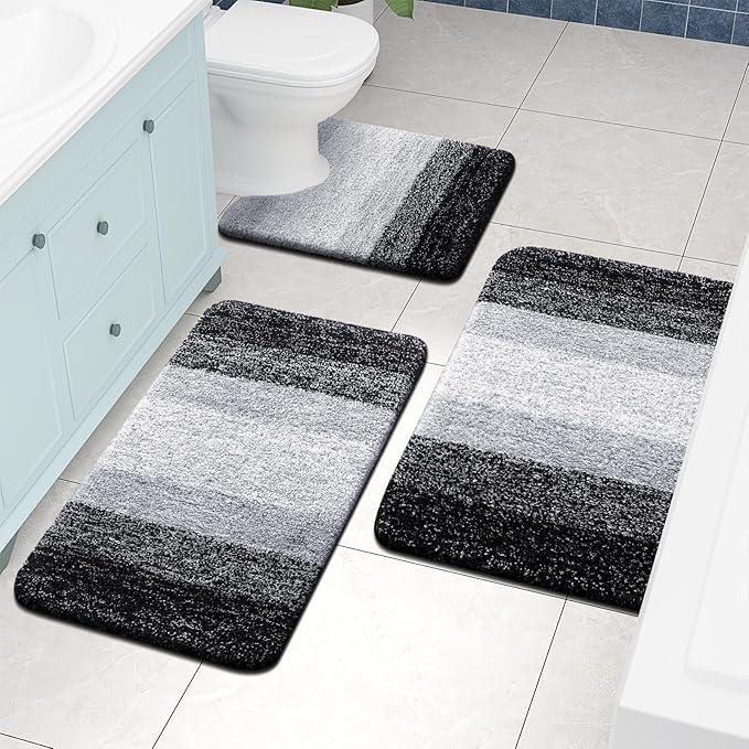 Arotive Microfiber Bathroom Rugs, Shaggy Soft and Absorbent Contour Toilet Rugs, Non-Slip, Thick Plush Machine Washable Dry Bath Mats for Toilet Base, 24x20, Black, U-Shape - ModernBath