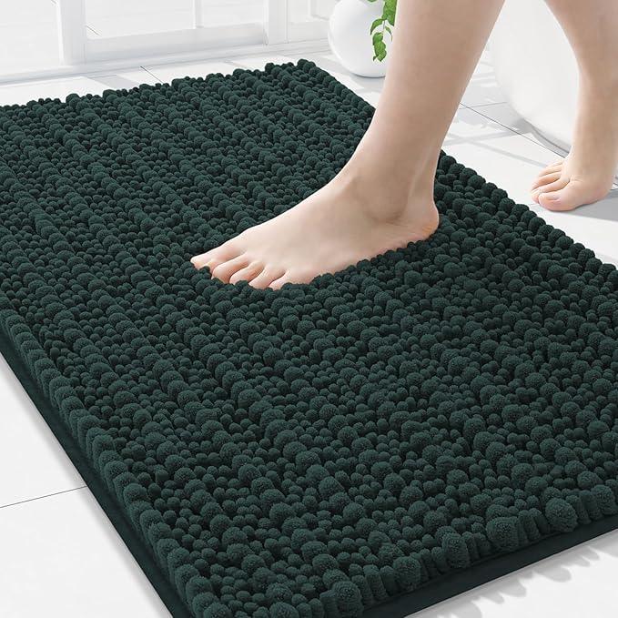 Arotive Luxury Chenille Bathroom Rug Mat, Extra Soft Thick Absorbent Shaggy Bath Rugs, Non-Slip Machine Wash Dry, Plush Bath Mats for Bathroom, Shower and Tub, 34x21, Dark Green - ModernBath