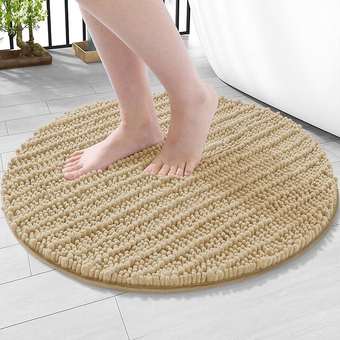 Arotive Luxury Round Chenille Bathroom Rug Mat, Extra Soft Thick Absorbent Shaggy Bath Rugs, Non-Slip Machine Wash Dry Plush Bath Mats for Bathroom, Shower and Tub, 24x24, Beige - ModernBath