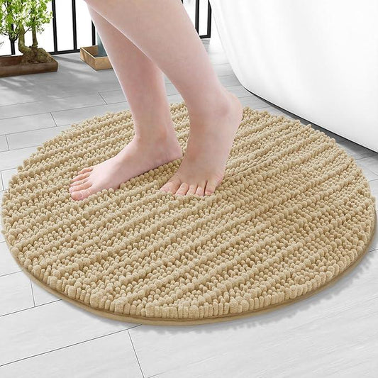 Arotive Luxury Round Chenille Bathroom Rug Mat, Extra Soft Thick Absorbent Shaggy Bath Rugs, Non-Slip Machine Wash Dry Plush Bath Mats for Bathroom, Shower and Tub, 24x24, Beige - ModernBath