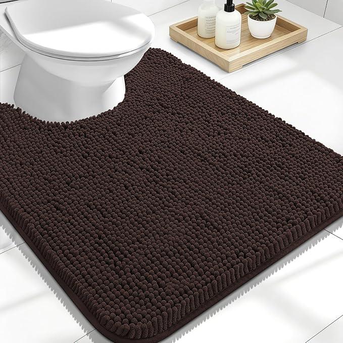 OLANLY Toilet Rugs U-Shaped 24x20, Extra Soft Absorbent Chenille Contour Bathroom Rugs for Toilet, Dry Quickly, Machine Washable, Non-Slip Bath Mat, Brown - ModernBath