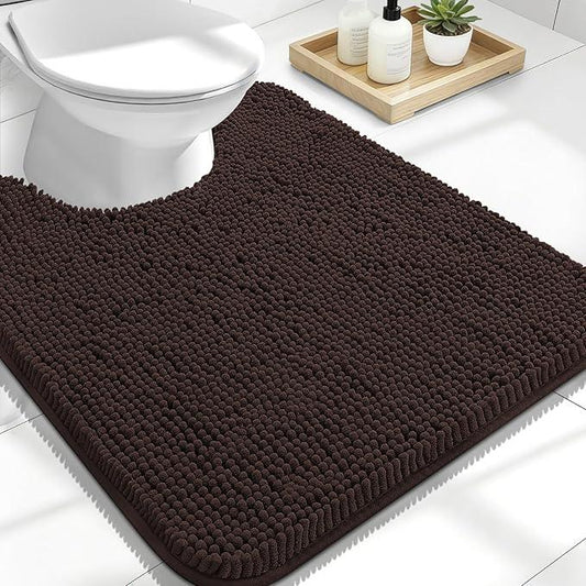 OLANLY Toilet Rugs U-Shaped 24x20, Extra Soft Absorbent Chenille Contour Bathroom Rugs for Toilet, Dry Quickly, Machine Washable, Non-Slip Bath Mat, Brown - ModernBath