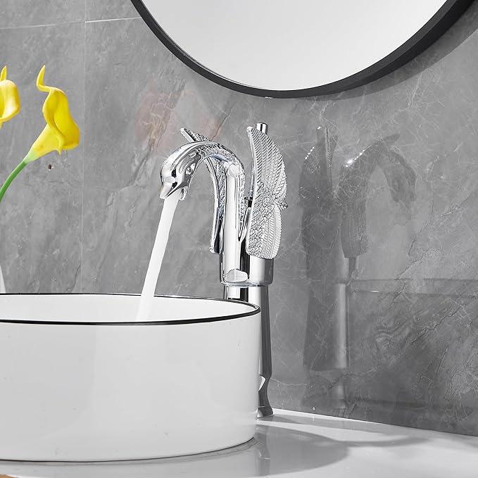 GGStudy Chrome Swan Shape Single Handle One Hole Bathroom Vessel Sink Faucet Deck Mount Lavatory Sink Faucet - ModernBath