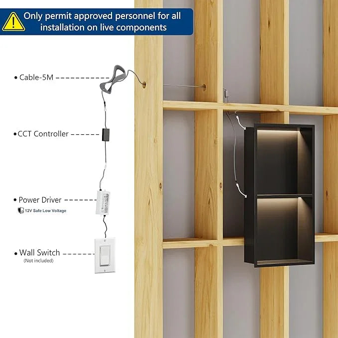 Stainless Steel Shower Niche 12" X 24", No Tile Needed Wall Niche with 3 Selectable Color Temperatures Led Light, Recessed Shower Shelf for Bathroom Storage Over Mount Installation, Matte Black - ModernBath
