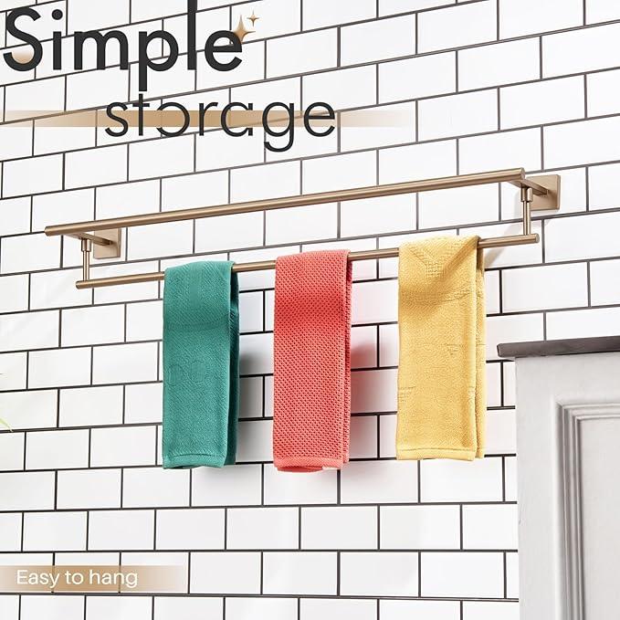 KOKOSIRI Towel Bars 36-Inch Bathroom Towel Holder Champagne Bronze Double Bath Towel Racks Wall Mounted Stainless Steel B5009CPG-L36 - ModernBath