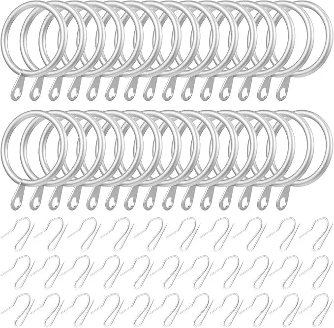 Hotop 30 Pcs Metal Drapery Curtain Rings 0.98/1.26/1.65 inch Interior Diameter and 30 Pcs Hanging Curtain Drapery Pin Hooks for Window Door Shower(Matte Silver,32 mm) - ModernBath