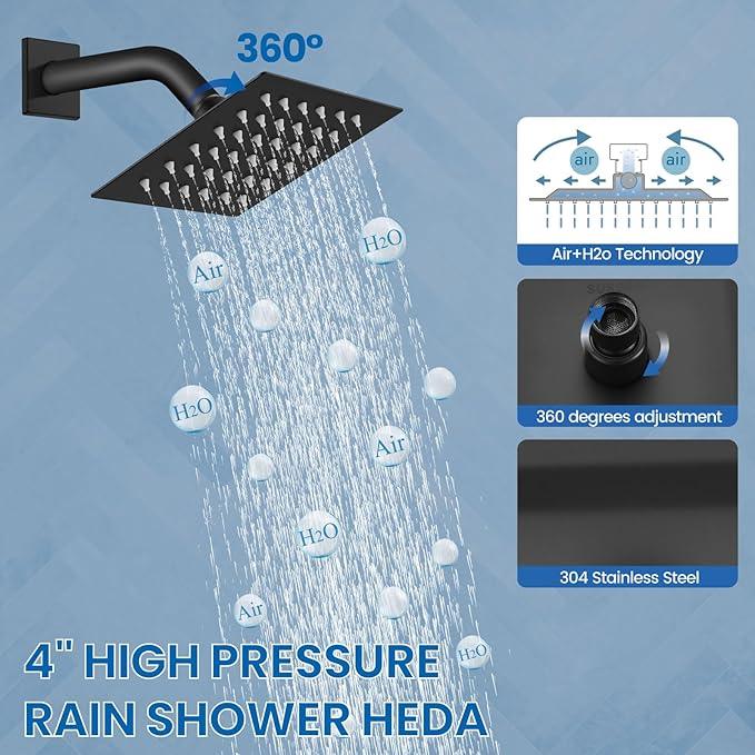 Airuida Shower Faucet Set Bathroom Rain Shower System SUS304 Stainless Steel Single Handle With Male Threads Rough-in Valve Shower Trim Kit 4 Inch Wall Mount Shower Head Matte Black - ModernBath