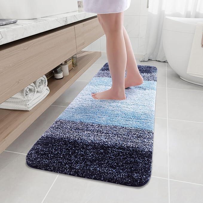Arotive Microfiber Bathroom Rugs, Shaggy Soft and Absorbent Bath Rug, Non-Slip, Thick Plush Machine Washable Dry Bath Mats for Bathroom, Tub and Shower, 59x17, Blue, Rectangular - ModernBath