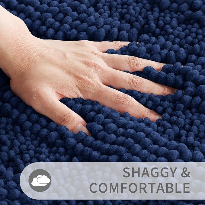 Yimobra Toilet Rugs U Shaped Washable 24 x 20, Non Slip and Super Absorbent Toilet Mat, Quick Dry, Ultra Luxury Microfiber Chenille Plush Fluffy Contour Bath Rugs for Toilet Base, Navy Blue - ModernBath