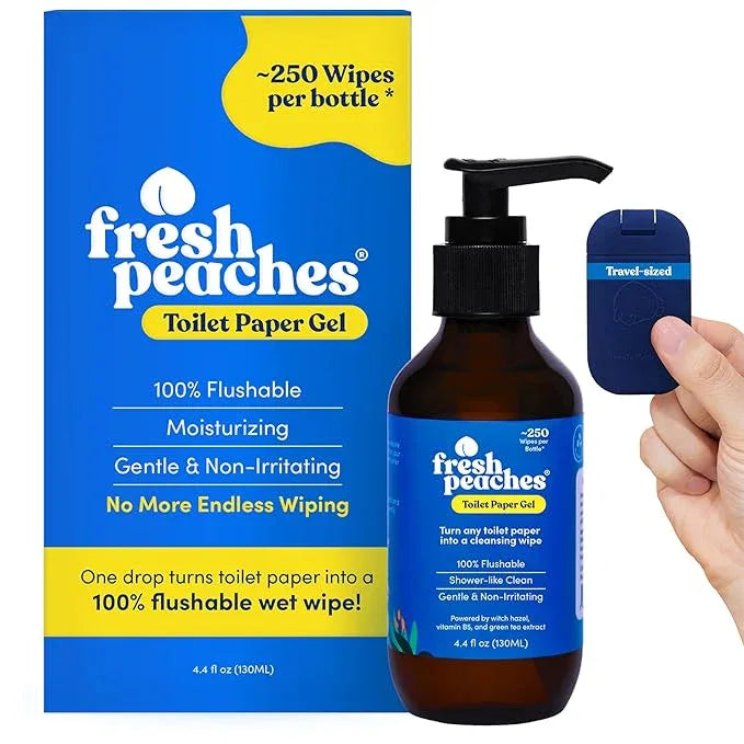 Fresh Peaches Toilet Paper Gel, Wet Wipe Alternative – Flush-Safe, A Cleaner Way to Wipe – Toilet Paper Spray (Blue Pocket, Starter with Pocket) – 4.4 oz - ModernBath