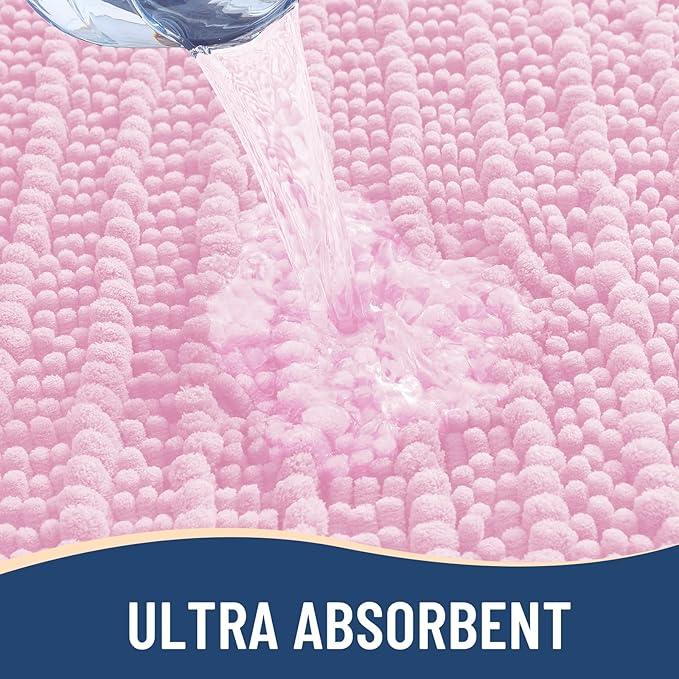 Arotive Luxury Chenille Bathroom Rug Mat, Extra Soft Thick Absorbent Shaggy Bath Rugs, Non-Slip Machine Wash Dry, Plush Bath Mats for Bathroom, Shower and Tub, 24x16, Pink - ModernBath