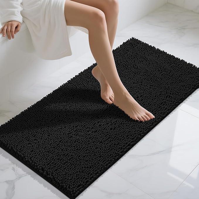 Yimobra Long Bathroom Rugs 47"x24", Extra Soft Non Slip Bath Mat for Tub, Super Absorbent Quick Dry Shaggy Rug Floor Carpet, Machine Washable,Black - ModernBath