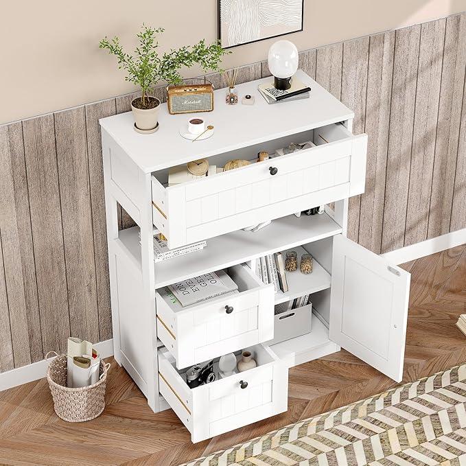 Bathroom Cabinet, Modern Bathroom Floor Storage Cabinet Organizer with 1 Door and 3 Drawers, Freestanding Cupboard for Kitchen/Living Room Use - ModernBath