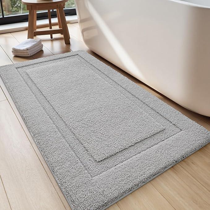 LUMI Large Ultra Soft Bathroom Rugs Non Slip with Rubber Backing, Absorbent Washable Bath Mat Quick Dry, Upgraded Premium Microfiber Plush Carpet for Bathtub and Shower Floor, Grey, 24x43 - ModernBath
