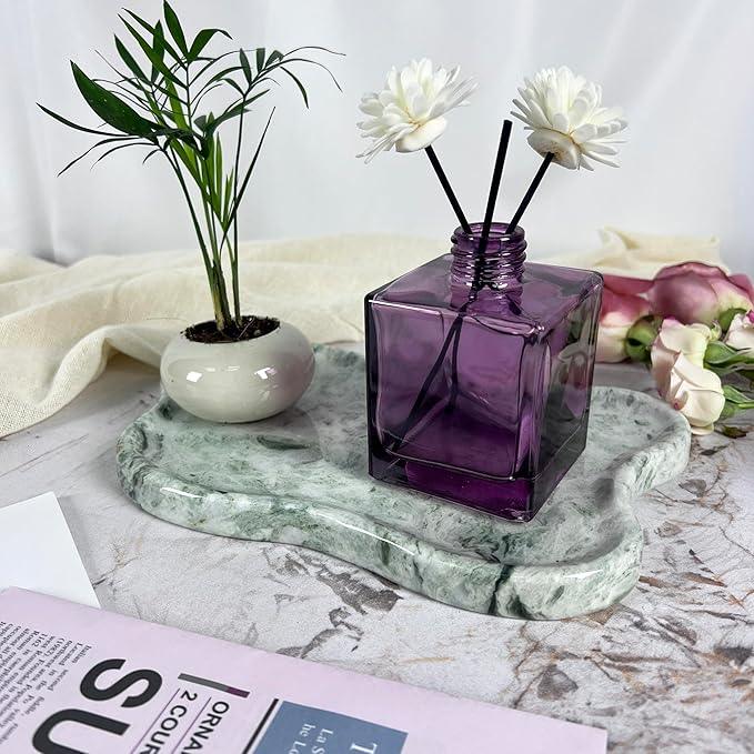 WneFu Choiziic Natural Decorative Tray, Cloud Shape, 9.8x6.1x0.62 Inches, Modern Style, Polished Finish, Bathroom Kitchen Counter Vanity Organizer with Anti-Slip Mad (Green-Marble-P) - ModernBath