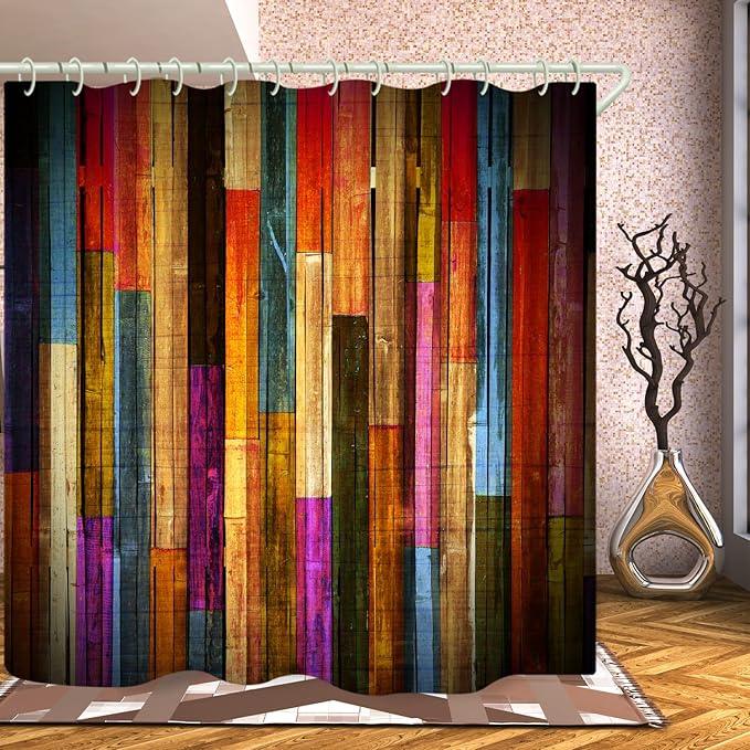 LYFANS Bathroom Uses Colored Wooden 3D Shower Curtain, Luxurious Bathtub Waterproof Shower Curtains, Bright Fabric Shower Curtains, Size (59x72 inches) - ModernBath
