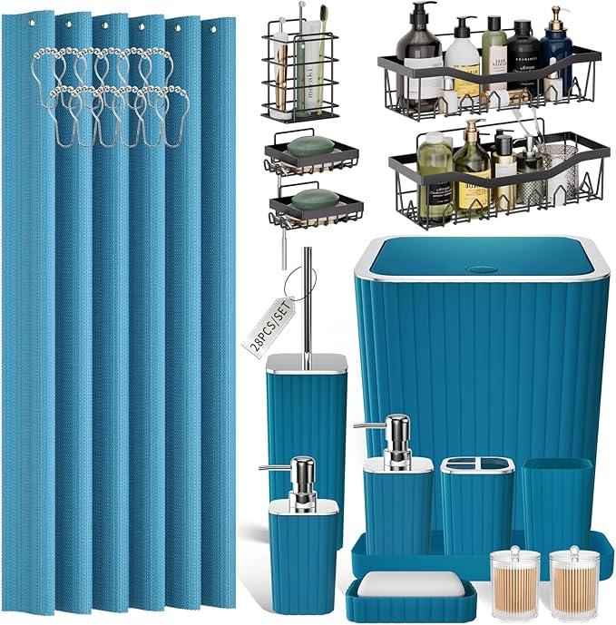 XLHOMO Bathroom Set - 28PC Gorgeous Teal Bathroom Set with Shower Curtain, Bathroom Accessory Set, Bathroom Sets with Shower Caddy - ModernBath
