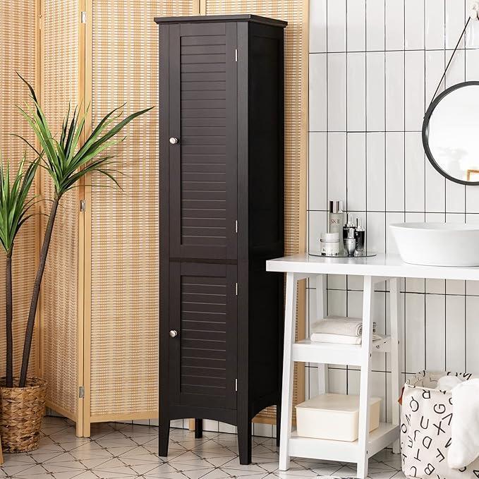 Giantex Storage Cabinet Bathroom High Cabinet with 5 Tier Shelves, Freestanding Slim Cabinet, Tall Organizer for Bathroom, Kitchen, Living Room, Narrow Floor Cabinet - ModernBath