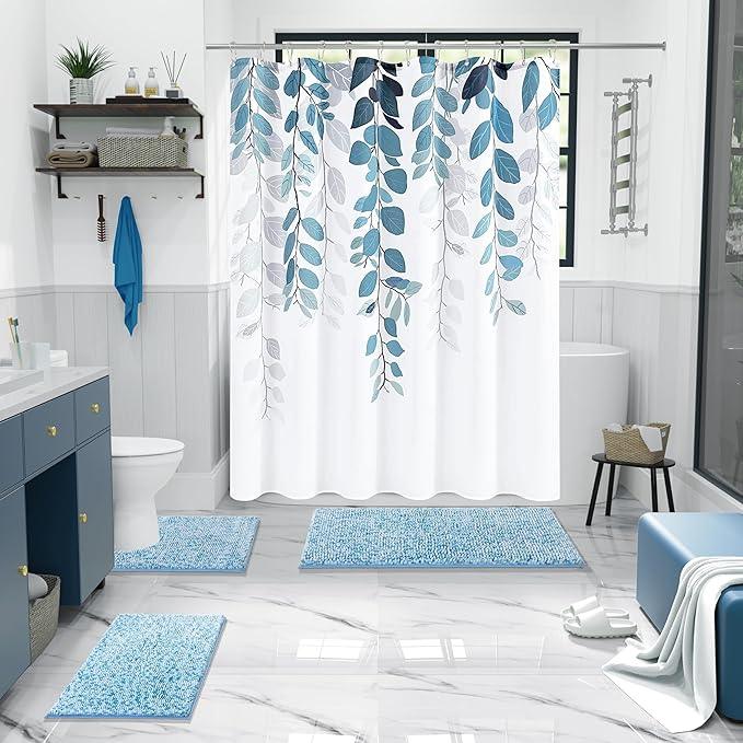 Yimobra Luxury Chenille U-Shaped Toilet Rug, Super Soft Shaggy Contour Bath Mat for Bathroom Floor, Fluffy, Water Absorbent, Non Slip, Machine Washable, Dry Quickly, 24''x 20'', Blue & Light Blue - ModernBath