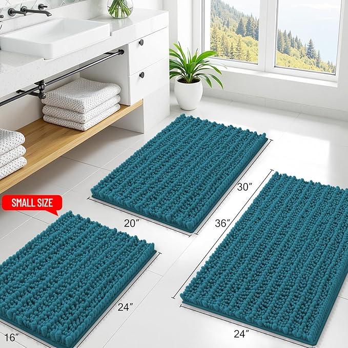 Smiry Bathroom Rugs Mat 24x16, Extra Soft Absorbent Chenille Bath Rugs, Non Slip Rubber Backing Machine Washable Quick Dry Bath Mats for Bathroom Floor, Tub, Shower, Home Decor Accessories, Lake Blue - ModernBath